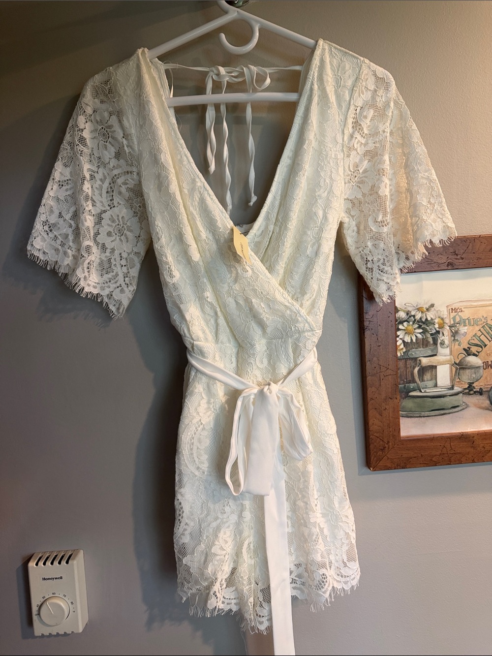 Bachelorette or Bridal Lace Wrap Romper - Cream